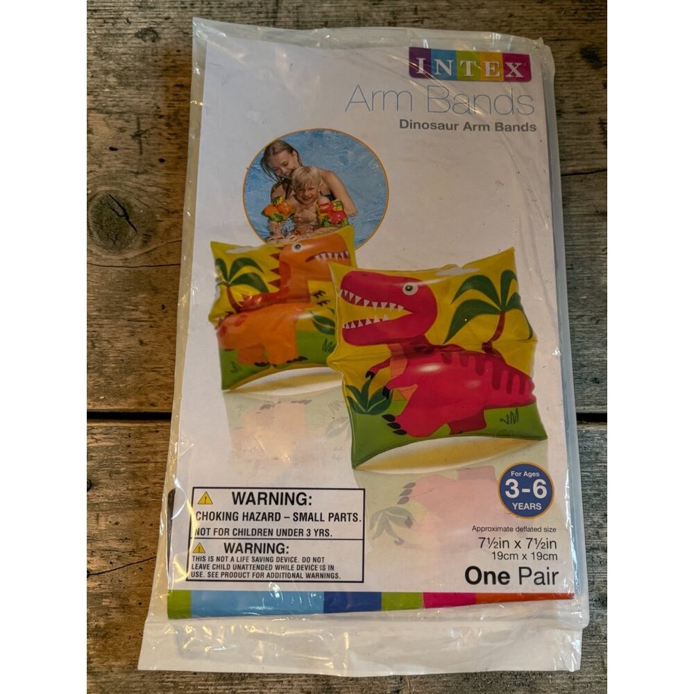 Intex Dinosaur Arm Bands For Ages 3-6 Years 7.5"x7.5" One Pair 2 Air Chambers